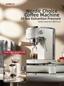 SIMELO | Home Espresso Commercial Semi-Automatic Small Coffee Grinder with Steam Milk Frother