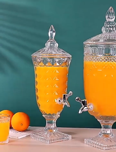 2L Glass Juice Dispenser European Elegant Retro With Tap Glass Beverage Dispenser Jar