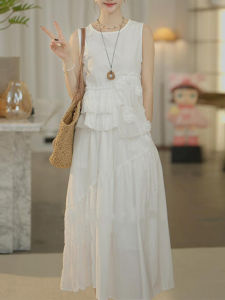 Shalldoer | French Gentle Style Lace Splicing Sleeveless Vest White Mini Skirt Two-Piece Set Womens Summer High-End Sensation Outfit