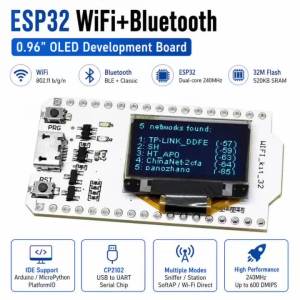 GAQQEE | ESP32 Bluetooth WiFi Development Board 3.3V-7V 0.96-inch OLED WiFi Development Module 600 DMIPS Processing Power CP2102