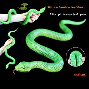Scary Realistic Silicone Snake Toy Model Bamboo Leaf Green Five Step Snake Soft Rubber Eyes Animal Rattlesnake Super Long Prank