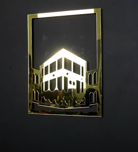 Dekorasi Masjid Kabah Gold Akrilik Kombinasi Sponati Tinggal Pasang Dinding