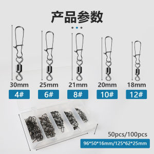50pc Chân Nối Câu Cá Bằng Thép Không Gỉ Có Ổ Bi Xoay Xoay Snap Fishhook Phụ Kiện Mồi Câu Cá # 4 Đến # 12 Kích Cỡ