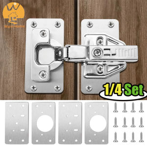 [Warm Homie] 4PCS Hinge Repair Plates  Stainless Steel Cabinet Door Hinges Plate with Screws  Hinge Hole Repair Tools
