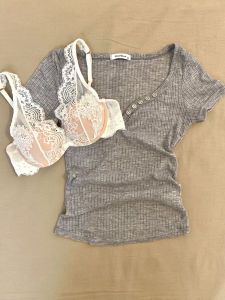 เสื้อชั้นในลูกไม้สไตล์ฝรั่งเศส Pure Lace สำหรับผู้หญิง ชุดชั้นในแบบเกาะอก ทรงเอวสูง คอกลม กระโปรงสั้น ฤดูร้อน 2024