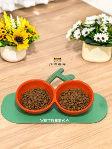 เชอร์รี่เซรามิคชามแมวชามสัตว์เลี้ยงคู่คอป้องกันลื่นรดน้ําจานแมวอุปกรณ์ น้ำหนักเบา ชามอาหาร