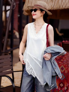 Lace Inlay Sleeveless Top New Elegant Early Summer