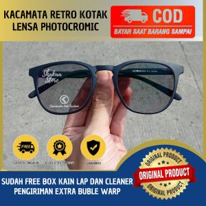 TERLARIS Kacamata Minus Optik Asli Photocromic Anti Radiasi UV Frame Kotak Retro Lentur Elastis