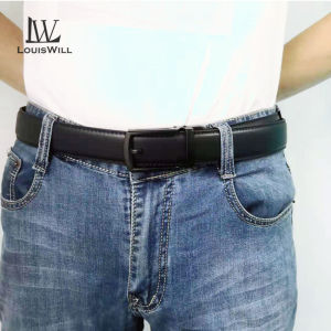 LouisWill Fashion Men’s Belt Second-layer Cowhide Belt Business Leisure Belt 120CM Automatic Buckle Belt Waistband Youth Sports Pant Belt Stylish Simple Nice Waistband Durable Belt