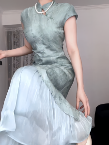 Plus Size Plus Size Ladies Retro New Chinese Style Improved Cheongsam Dress Elegant Mid Length Long Length Stylish Fake Two-Piece Dress