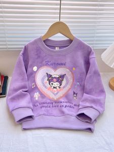 Thickened Fleece One-Piece Velvet Sweatshirt Bright Sequins Base Layer Warmth Childrens Autumn Winter Clothes Girls Sweet Style Cotton Sweatshirts