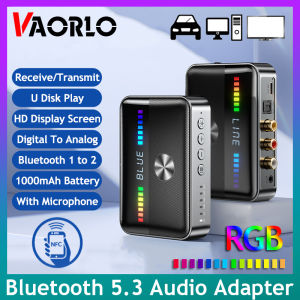 VAORLO NEW Bluetooth 5.3 Receiver Transmitter NFC DAC Converter 3.5MM AUX Coaxial Optical Digital To Analog Audio Adapter RGB Streamer Lighting Effect With MIC 1000mAh Battery U Disk Play For T V Computer Amplifier Speaker