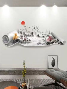 Self-Adhesive Mountain Waterfall Wall Decals Living Room Sofa Background Wall Decorations Waterproof PVC Chinese Style Home Decor