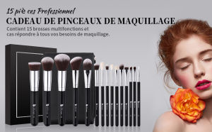 Ducare ชูดแปรงแต่งหน้า 15 ชิ้นเส็นเซ็ต พร้อมกระเป๋าคอนเซลเลอร์แปรงคาบูก ปรับปรุงความสวยงามให้ดูแลหน้าของคุณ ชุดแปรงด้วยเทคโนโลยีแปรงสำหรับแต่งหน้าสีดำ บริการรับประกัน 90 วัน โดย DUcare