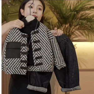 Autumn Winter Childrens Outfit Boys Cheongsam Jacket And Jeans Two-Piece Set Baby Woolen Coat Casual Wear for Kids