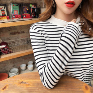 ผู้หญิง เสื้อผ้าถัก ลายทาง แขนยาวครึ่งสูง ปกเสื้อ เสื้อสเวตเตอร์ ฤดูใบไม้ร่วง ฤดูหนาว แฟชั่นสไตล์การเดินทาง สลิมฟิต ความยาวปกติ