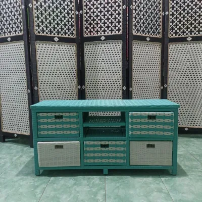 (Ready stok) meja tv rotan sintetis lemari laci 6 dvd motif bebas pilih warna