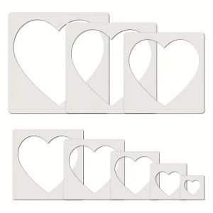 8PCS Heart Shape Stencil Set Reusable Painting Templates for DIY Wall Canvas Card Decoration (1.57–9.84 inch)