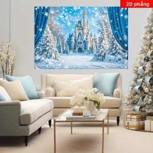 VIKAMA Winter Wonderland Ice Castle Biểu Ngữ Trang Trí Giáng Sinh Năm Mới Nghệ Thuật Treo Tường Cho Lớp Học Văn Phòng Gia Đình - Tấm Thảm Bằng Vải Polyester