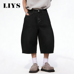 LIYS Summer American Style Retro Black Ultra Baggy Machete Wide Leg Denim Shorts Fashion Mens Womens Daily Jeans Capris Jeans