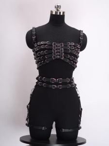 Harness PU Leather Metal Ring Adjustable Shoulder Strap Gothic Chest Belt Set Punk Accessory For Rave Party Dating Festival
