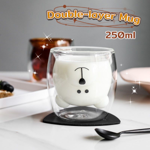 MaxPlus Creative Cute Bear Double-layer Mug Coffee Milk Glass Lady Cute Gift Cup Christmas gift