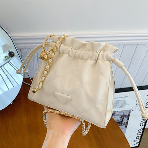 Fashionable Chain Strap Bucket Bag Womens Shoulder Bag Versatile Crossbody Bag Korean Style Soft PU Leather Handbag