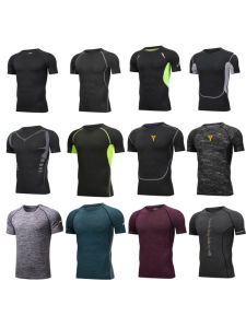 เสื้อออกกำลังกายชาย แขนสั้น ยืดหยุ่นสูง แห้งเร็ว ระบายอากาศได้ดี เสื้อฟิตเนส วิ่ง ฟุตบอล บาสเก็ตบอล ฝึกซ้อม ชุดกีฬา