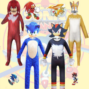 Sonic Costume For Kids Boy Sonic The Hedgehog Cosplay Jumpsuit With Hat Anime Cartoon Halloween Party Role Play