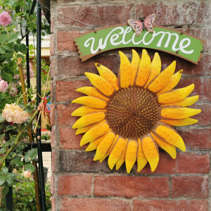 ตกแต่งสวน จี้ตกแต่งโลหะสำหรับบ้านและสวนกลางแจ้ง จี้ตกแต่งดอกทานตะวัน จี้ตกแต่งผนังสวน สไตล์ฝรั่งเศส งานฝีมือสี