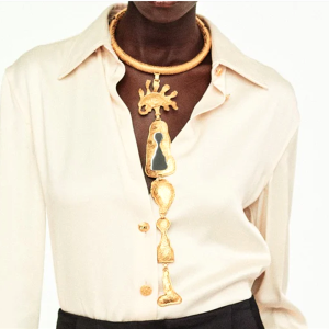 Surrealist Metal Alloy Eyes Nose Geometric Long Pendant Necklace for Women Jewelry Exaggerated Brand Show Statement Accessory
