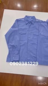 Áo bảo vệ nẹp bo gấu vải kate tay ngắn màu xanh