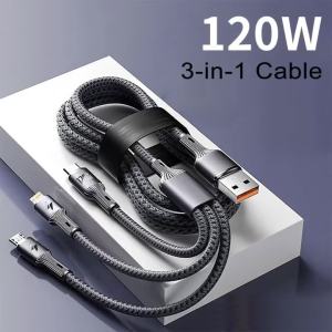 Cáp Sạc Nhanh 240W 3 Trong 1 Đa Năng Chất Liệu Nylon Bện Đầu Chuyển USB-C Micro Dùng Được Cho Nhiều Thiết Bị