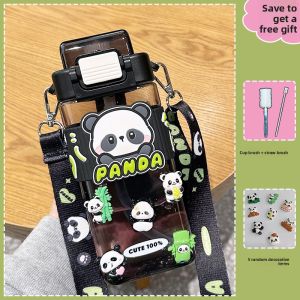 MONLEYTA | Childrens Plastic Straw Water Bottle Portable Tritan School Bag Special Edition Summer Drinking Cup Girl Student On-School Use