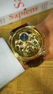 Retro Square Carved Mechanical Watches Moon Phase Tourbillon Gold Automatic Watch for Men Casual Genuine Leather Belt AOKULASIC
