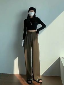 Plus Size 21-40 Suit Pants Straight Trouser Womens Korean Fashion High Waist Slacks Pantalon Loose Wide Leg Trousers