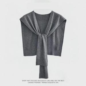 Gray Knitted Shawl Womens Outerwear Spring Summer New Style High-End Feel Small Cannon Shoulder Scarf for Dresses