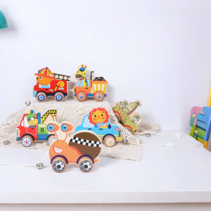 Baby Wooden Toy Car with Bells – Montessori-Style Educational Shape Sorter & Early Learning Gift for Toddlers-Hadiah Bayi