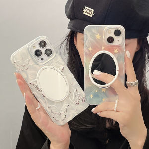 Yellow Star Butterfly Creative Protective Phone Case Mirror Design  17/15Pro 16Promax 13/14 17Air Silver Pink Outer Shell