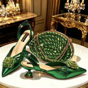 Giày Cao Gót Mũi Nhọn Bằng Vải Satin Dành Cho Nữ Với Gót Đính Đá Màu Đỏ Và Bộ Túi Xách Thanh Lịch Thích Hợp Cho Đám Cưới Tiệc Tối Các Dịp Trang Trọng Giày Cao Gót Quai Hậu.