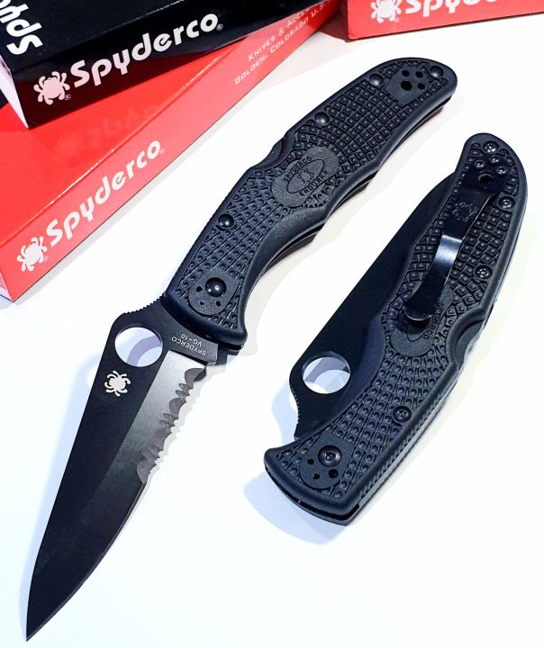 มีดพับ Spyderco Endura 4 VG-10 Serrated Blade, Black FRN Handles ...