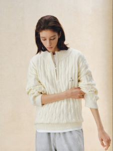 FPA | Áo Sweater Knit Dây Kéo Ngắn Cổ Trụ Phía Trên