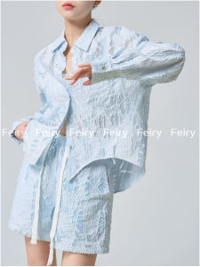 XIAODADEHUA | Spring Dopamine Blue Flower-cut Casual Womens Suit