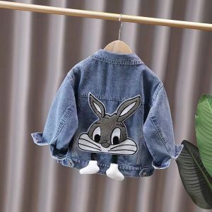 Girls Cartoon Denim Jacket Spring Autumn New Style Childrens Clothing Korean Version Open Cardigan Outerwear Long Sleeve