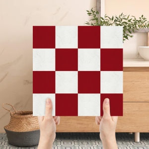 10Pcs 30x30cm Extra Thick Red White Checkerboard Peel and Stick Floor Tiles Waterproof PVC Stickers