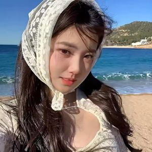 Fashionable Sweet Triangle Lace Scarf White Sweet Lace Turban Headscarf Travel Photo Headband Hair Accessories Suitable Ladies Girls