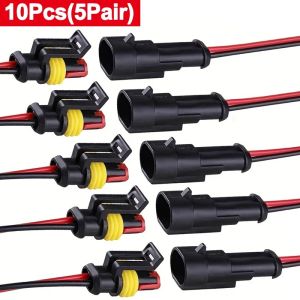 10pcs 5 Sets Waterproof Automotive Male Female Electrical Connectors Plug 2-Pin Way with Wire for Car Motorcycle Scooter Marine