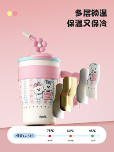 Large Capacity Stainless Steel Insulated Water Bottle Straw Cup for Women High Aesthetic Value Handle Cup Beverage Cooling Cup