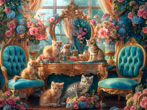 Jigsaw Puzzle 500/1000/1200/2000PCS Cat Rose Flowers Cute Animal Floral Art Brain Teaser Puzzle Calming Hobby Gift
