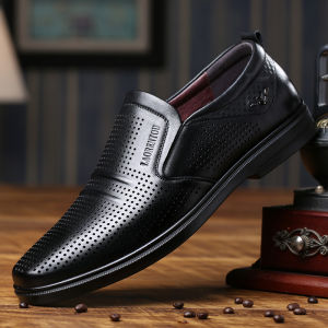 Mens Casual Leather Shoes Warm Fleece Lined Genuine Leather Soft Surface for Autumn Winter Business Casual Middle Aged And Elderly